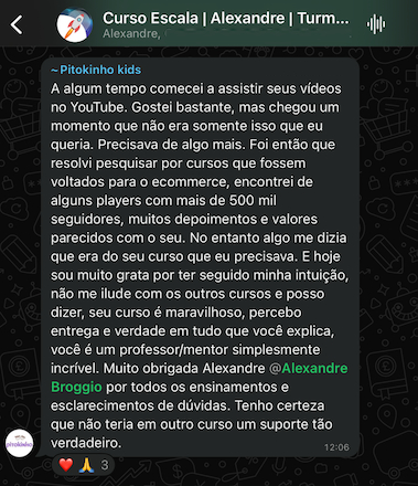 Depoimento de aluno via WhatsApp